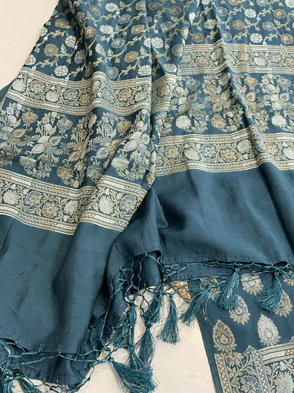 Slate Blue Mul Chanderi Banarasi 3-Piece Suit Material