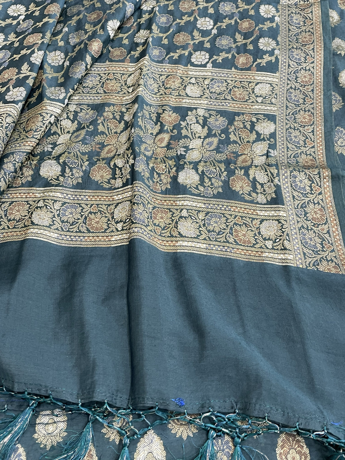 Slate Blue Mul Chanderi Banarasi 3-Piece Suit Material