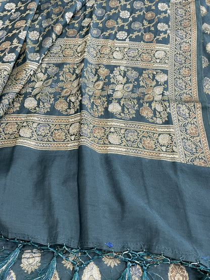 Slate Blue Mul Chanderi Banarasi 3-Piece Suit Material