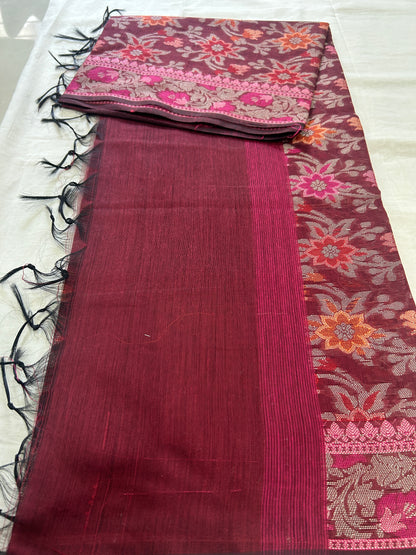Handwoven maroon Cotton silk Unstitched Banarasi Suit Set with Resham Weaving