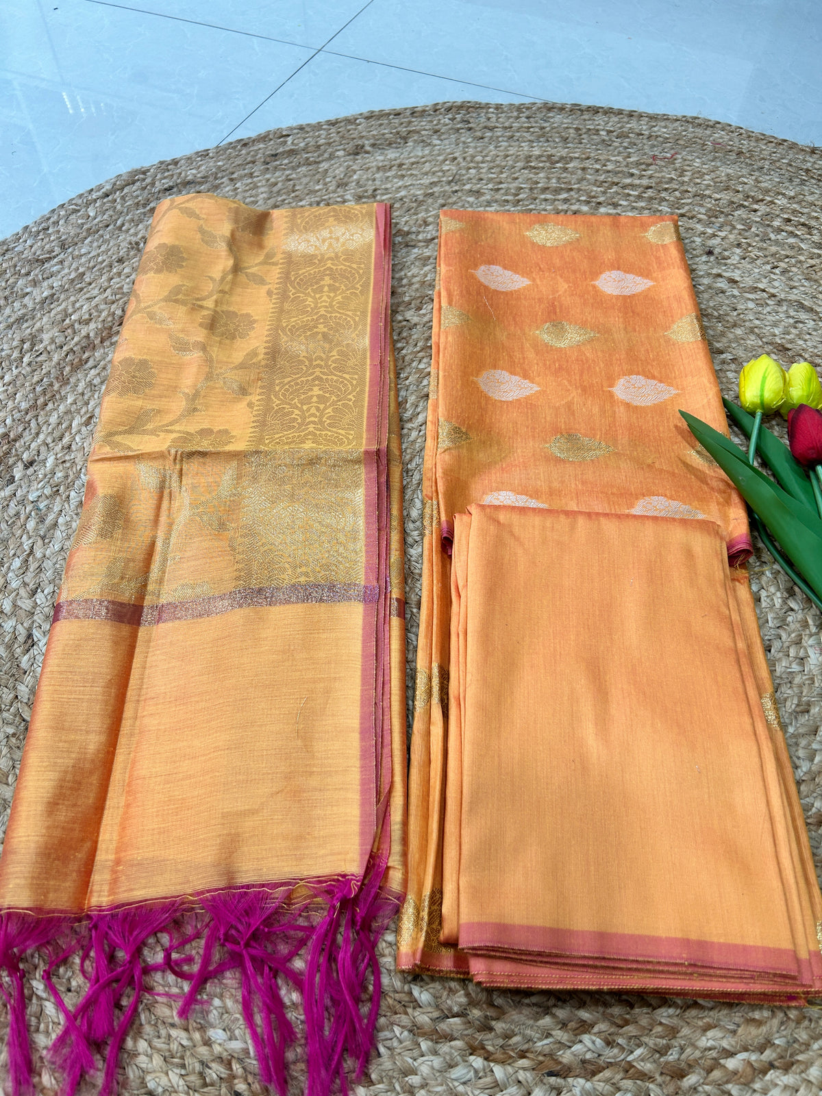 Mango Yellow 2 Cotton Silk  Banarasi 3-Piece Suit Material
