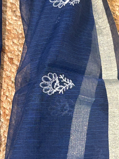 Navy Blue Mix Cotton Kota Doria Unstitched Suit Set