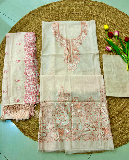 Pale Peach Floral Mulcotton 3-Piece Suit Set