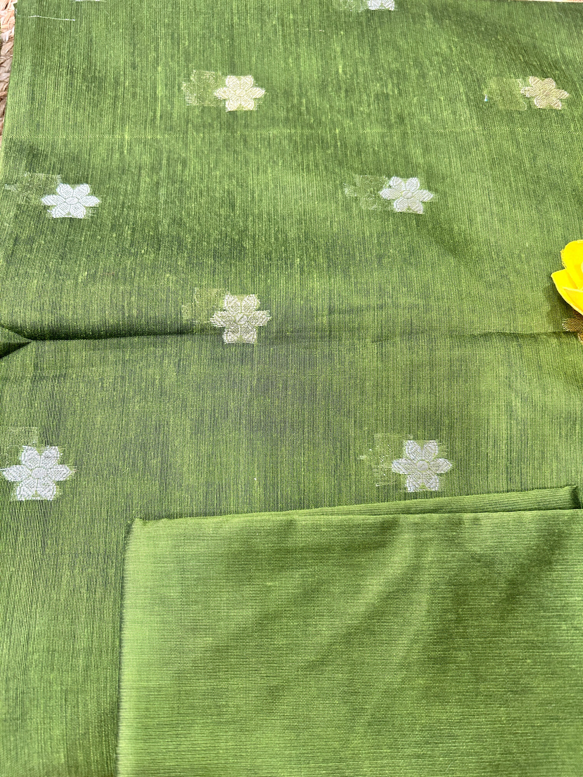 Olive Green Cotton Silk  Banarasi 3-Piece Suit Material