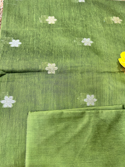 Olive Green Cotton Silk  Banarasi 3-Piece Suit Material