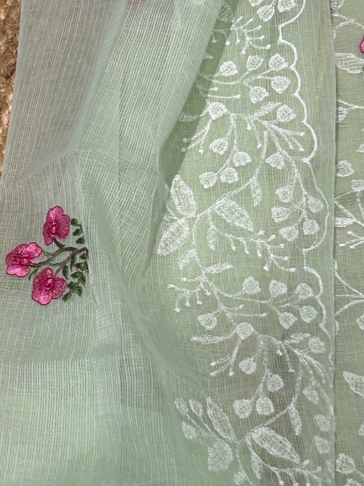Sage Green Mixed Cotton Kota Doria Unstitched Suit Set