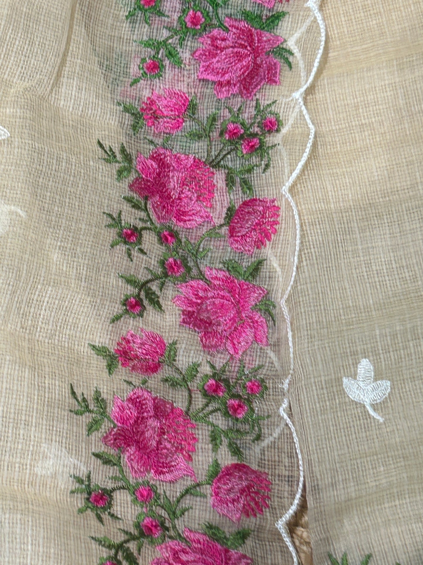 Beige Floral Embroidered Mix-Cotton Unstitched Suit Set