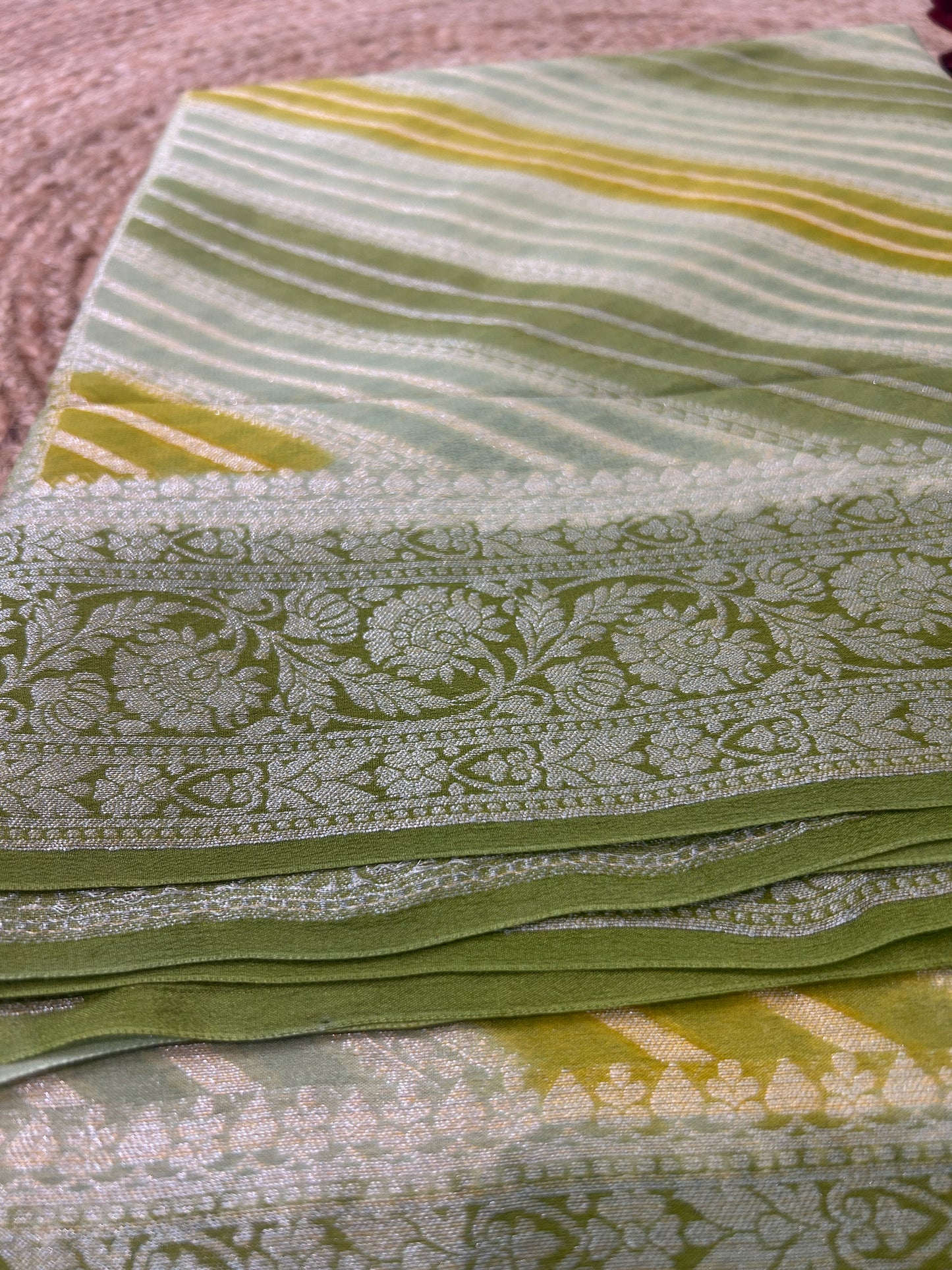 Authentic Handloom Pistachio Green Pure Georgette Khaddi weaving Saree