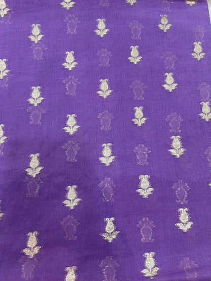 Lavender and Purple silver butti banarasi 3 piece set with diagonal striped dupatta