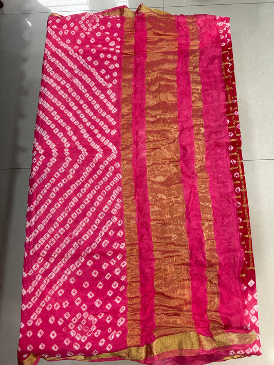 Red and light pink Bandhej saree with blouse piece SB211