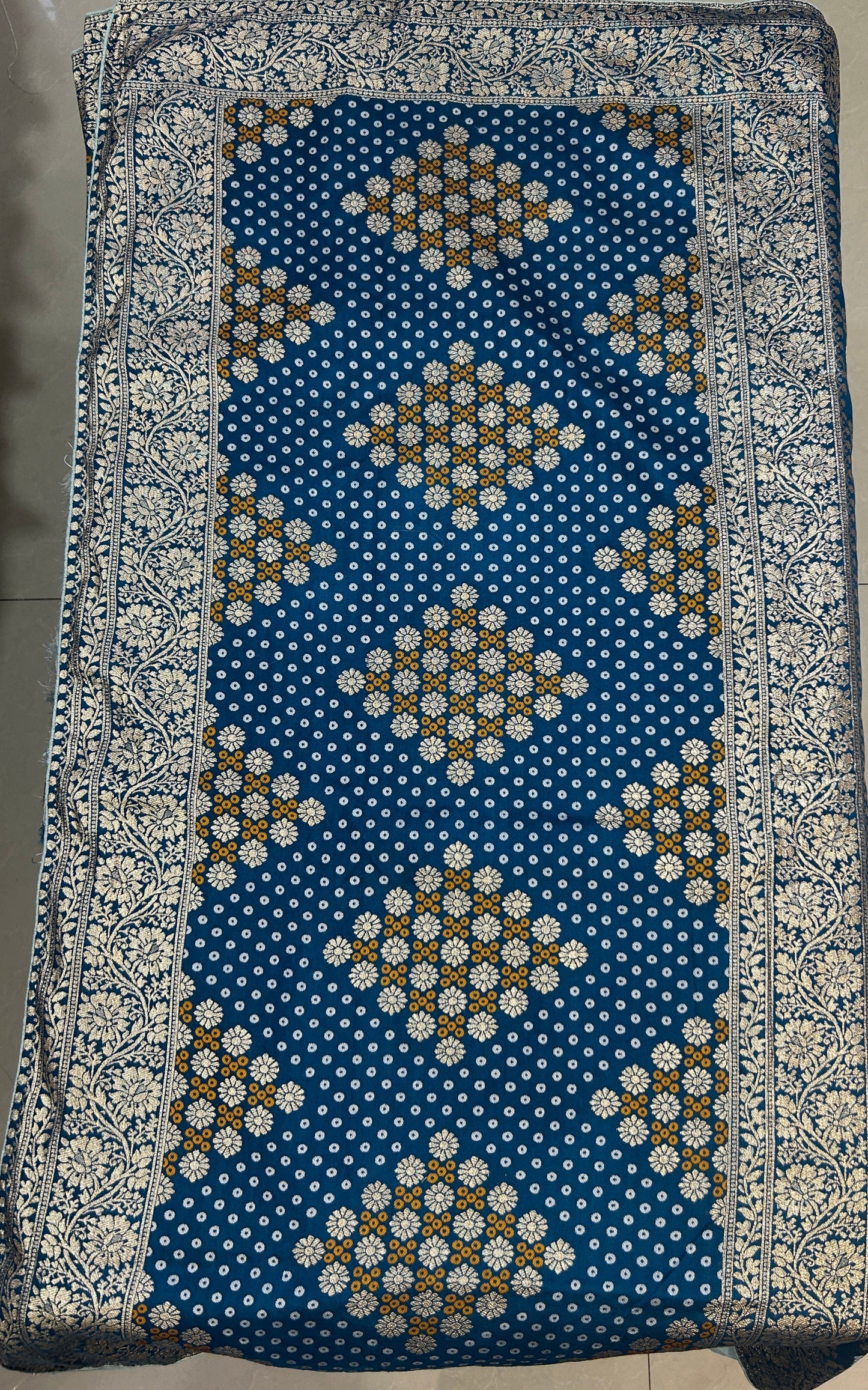 Teal Blue Bandhej  Banarasi saree with blouse piece SB199