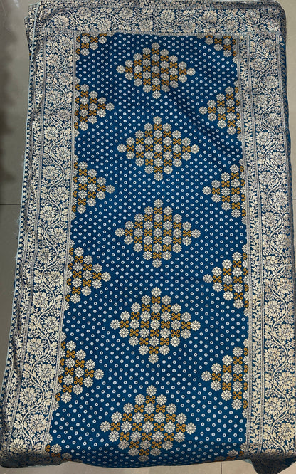 Teal Blue Bandhej  Banarasi saree with blouse piece SB199