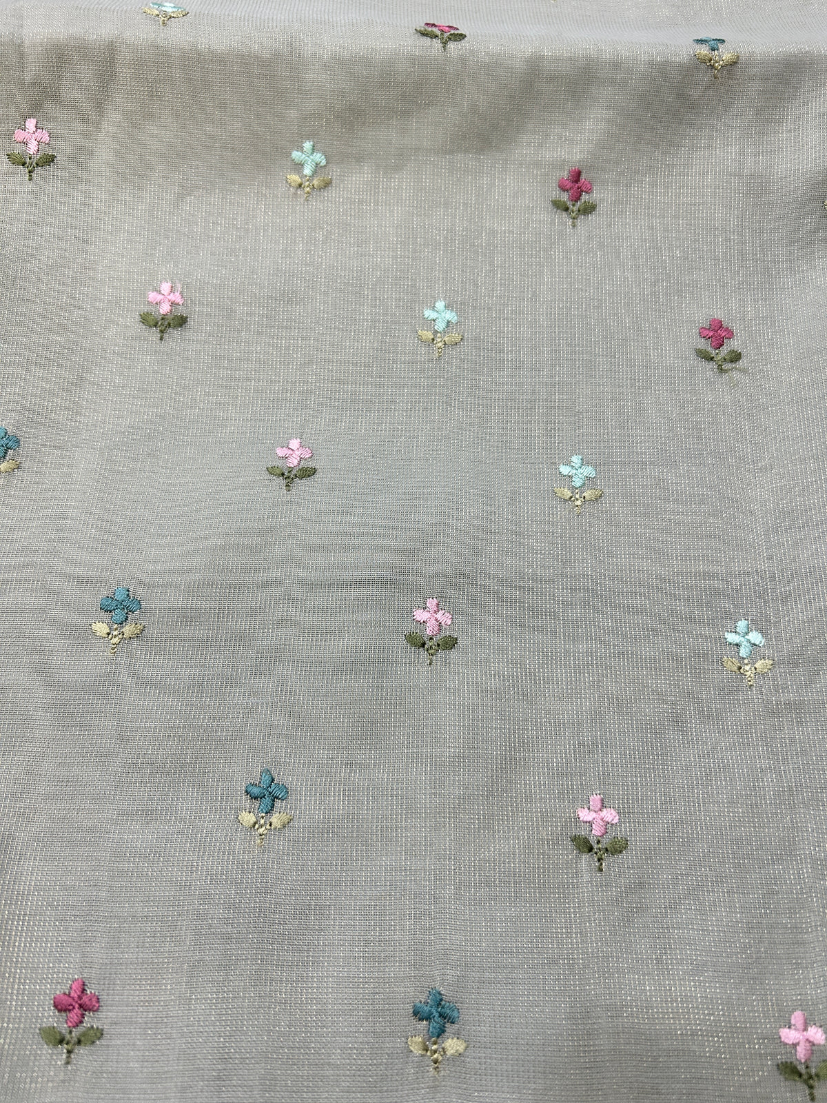Silver Grey Pure Mul Tissue Parsi Embroidery Dress Material