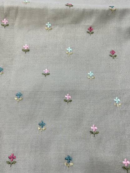 Silver Grey Pure Mul Tissue Parsi Embroidery Dress Material