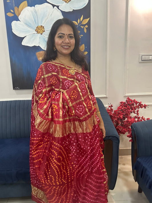 Bandej saree with zari weaves with plain blouse piece SB215
