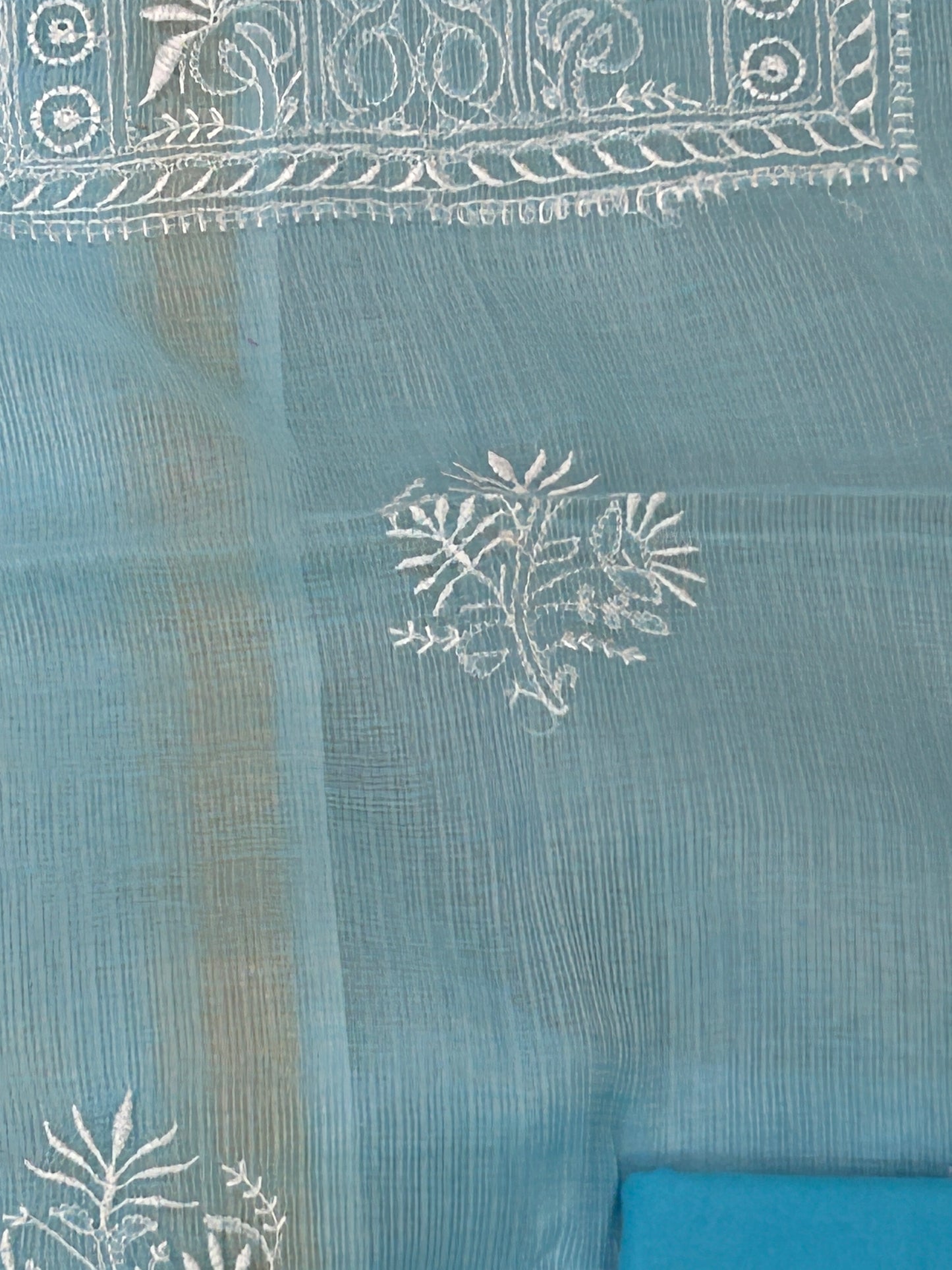Aqua Blue Mix Cotton Kota Doria Unstitched Suit Set