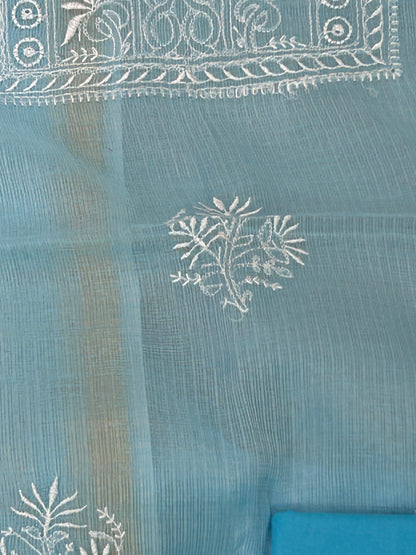 Aqua Blue Mix Cotton Kota Doria Unstitched Suit Set