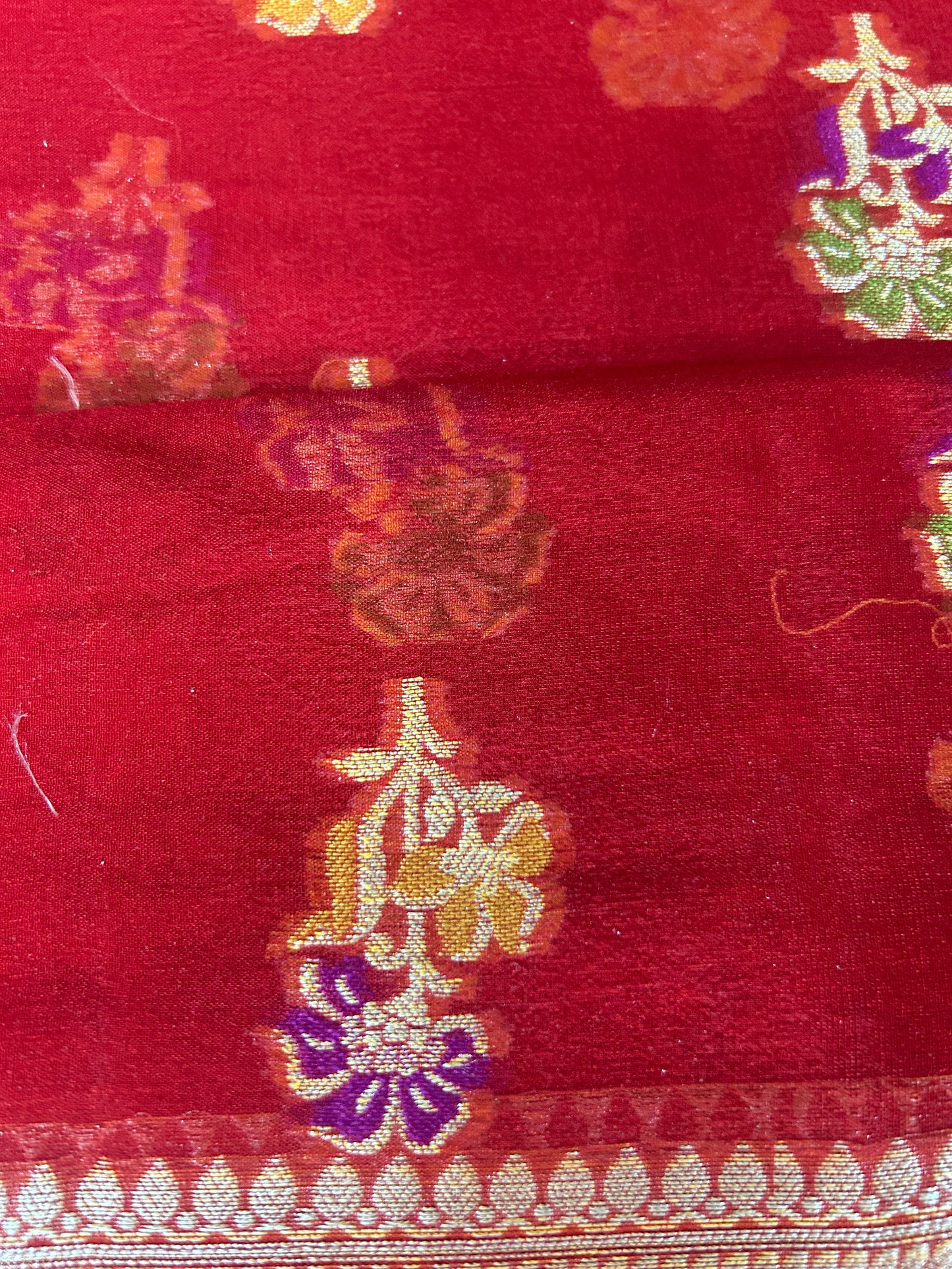 Authentic Handloom Pure Khaddi Georgette Banarasi Saree – Ruby Red with Meenakari Weaving