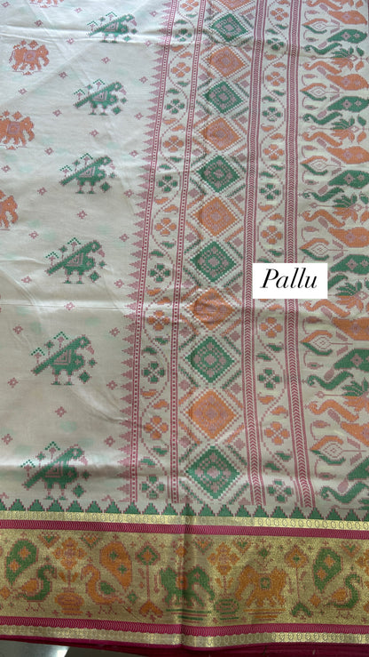 Beige and Pink Paitani weave polysilk sarees with Blouse piece SSP145