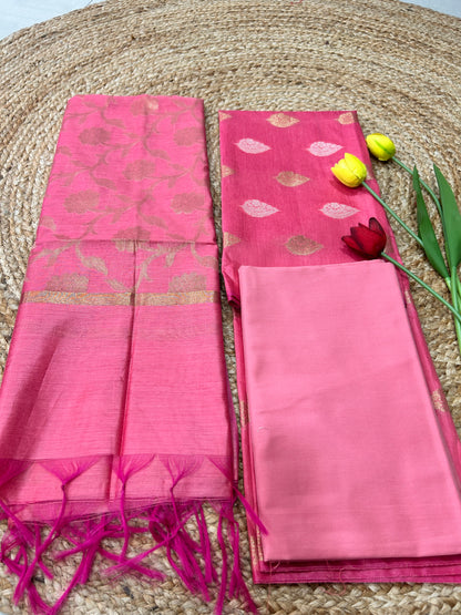 Peach Pink  Cotton Silk  Banarasi 3-Piece Suit Material