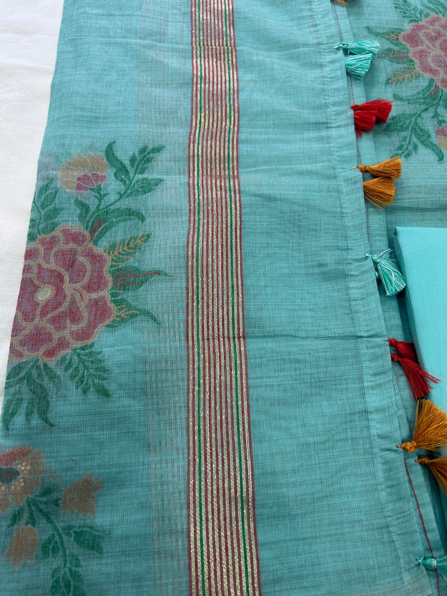 Aqua mint Blue Banarasi 3 piece set
