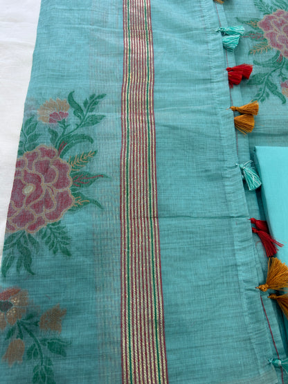 Aqua mint Blue Banarasi 3 piece set