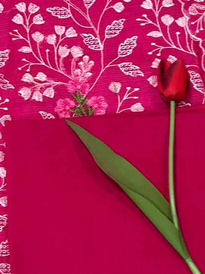 Rani Pink Mixed Cotton Kota Doria Unstitched Suit Set
