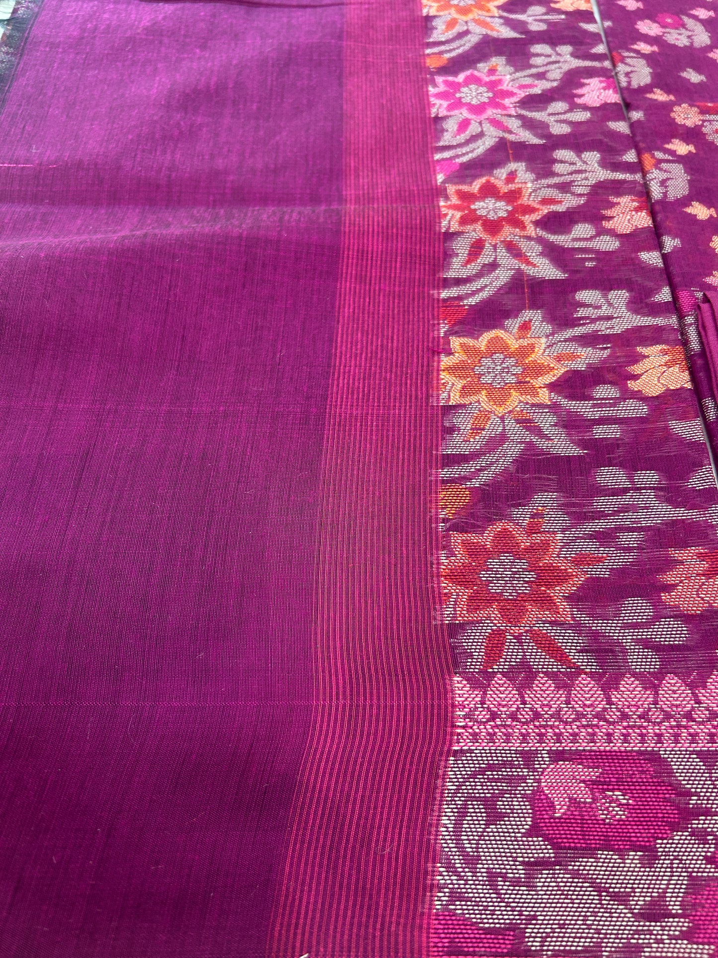 Handwoven deep Magenta Cotton silk Unstitched Banarasi Suit Set with Resham Weaving