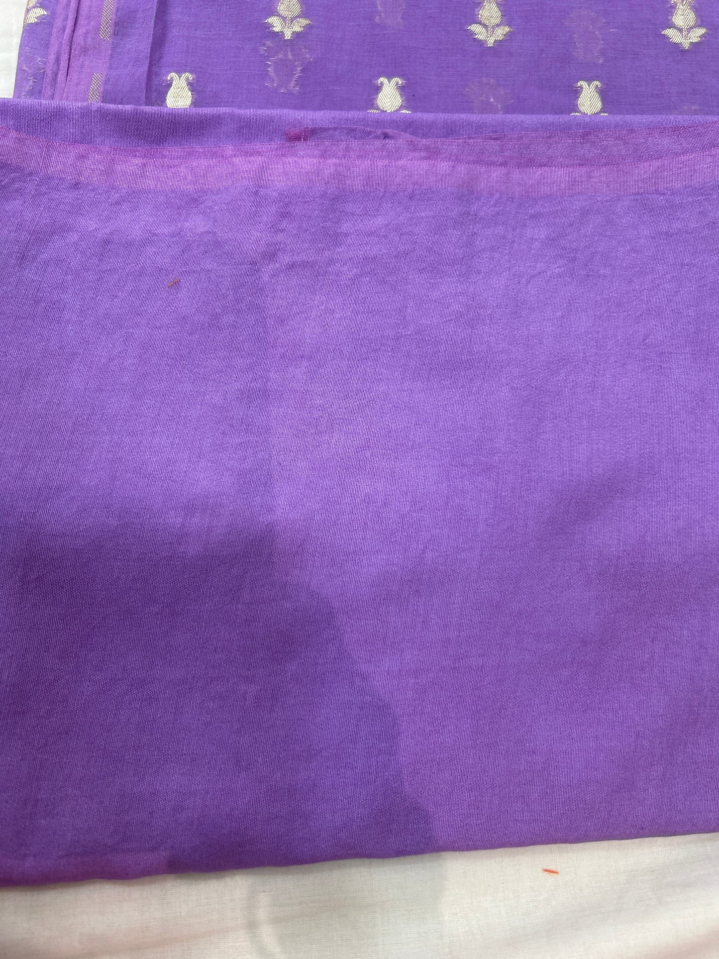 Lavender and Purple silver butti banarasi 3 piece set with diagonal striped dupatta