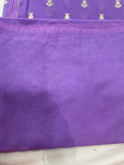 Lavender and Purple silver butti banarasi 3 piece set with diagonal striped dupatta