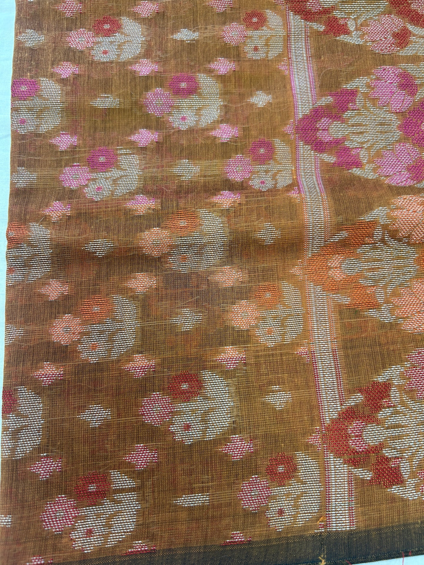 Handwoven Earthy Brown Cotton silk Unstitched Banarasi Suit Set with Resham Weaving