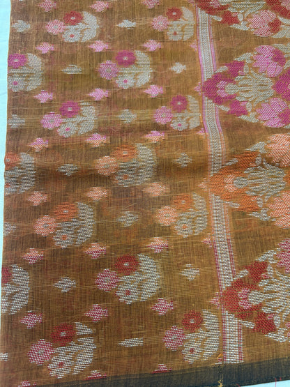 Handwoven Earthy Brown Cotton silk Unstitched Banarasi Suit Set with Resham Weaving