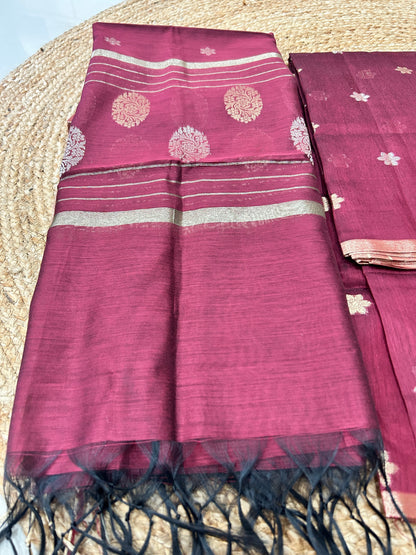 Wine Purple Cotton Silk  Banarasi 3-Piece Suit Material