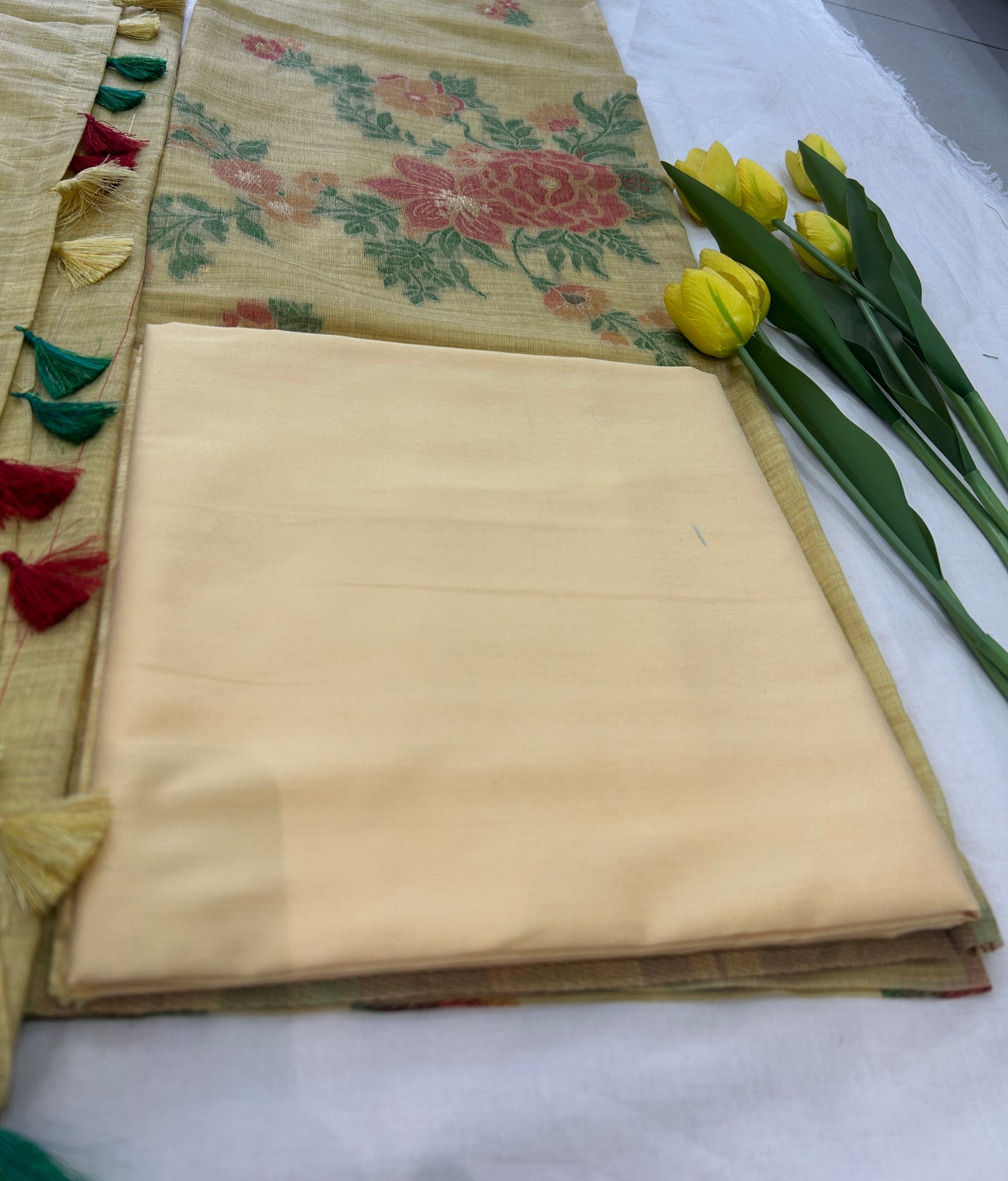 Pastel lemon yellow Banarasi 3 piece set