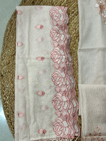 Pale Peach Floral Mulcotton 3-Piece Suit Set