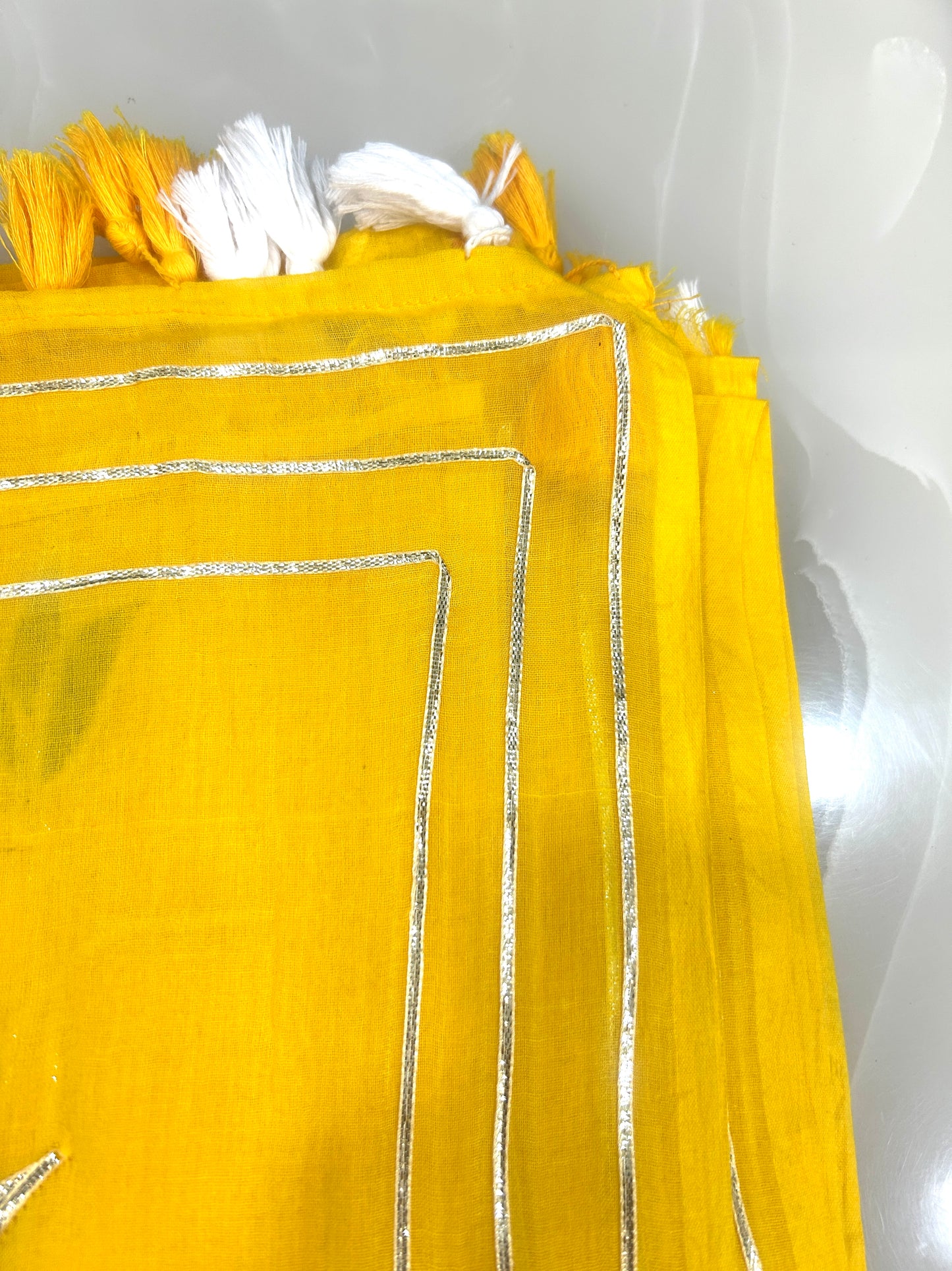 Mango Yellow  color Mulcotton saree with Gottapatti embroidery work