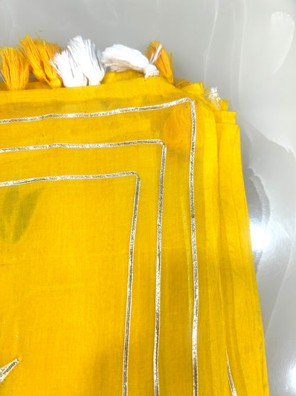 Mango Yellow  color Mulcotton saree with Gottapatti embroidery work