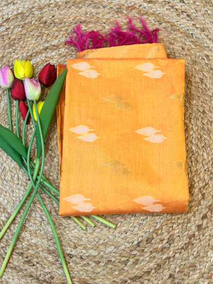 Mango Yellow Cotton Silk  Banarasi 3-Piece Suit Material