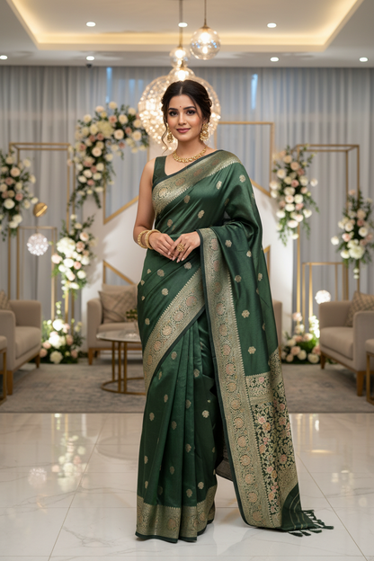 Sage green color Dupion Silk Handloom Banarasi Saree (Copy)