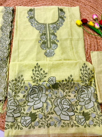 Pastel Pistachio Green Floral Mulcotton 3-Piece Suit Set