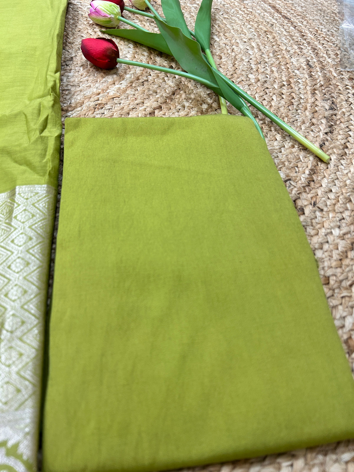 Olive Green Pure Mul cotton  Suit Set