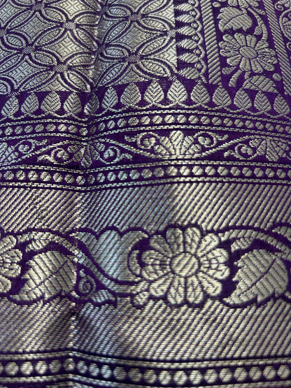Dark Purple color plain body Dupion Silk Handloom Banarasi Saree