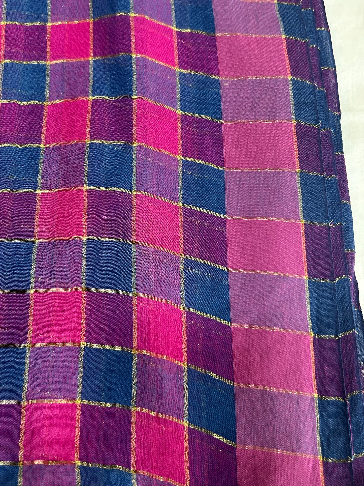 Rainbow mulcotton with majenta and teal blue checked pattern body and vertical striped pallu SMC 233