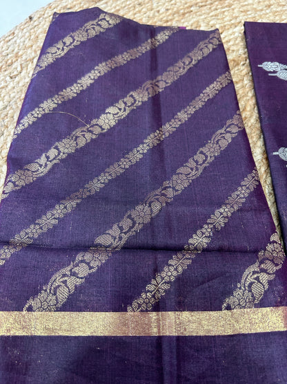 Plum Purple Cotton Silk  Banarasi 3-Piece Suit Material