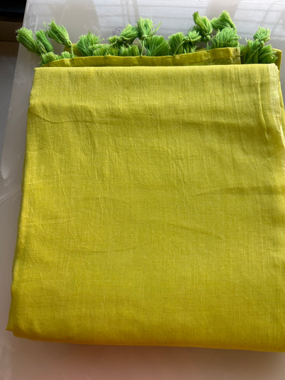 Light green plain Mulcotton saree