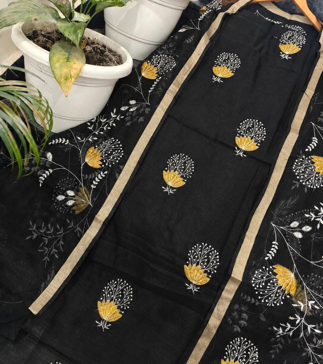 Black Floral Embroidered Mix Cotton 3-Piece Unstitched Suit Set