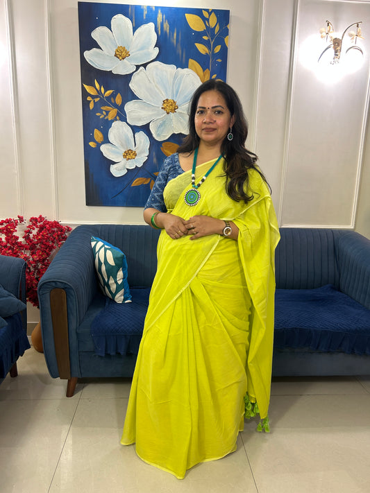 Light green plain Mulcotton saree