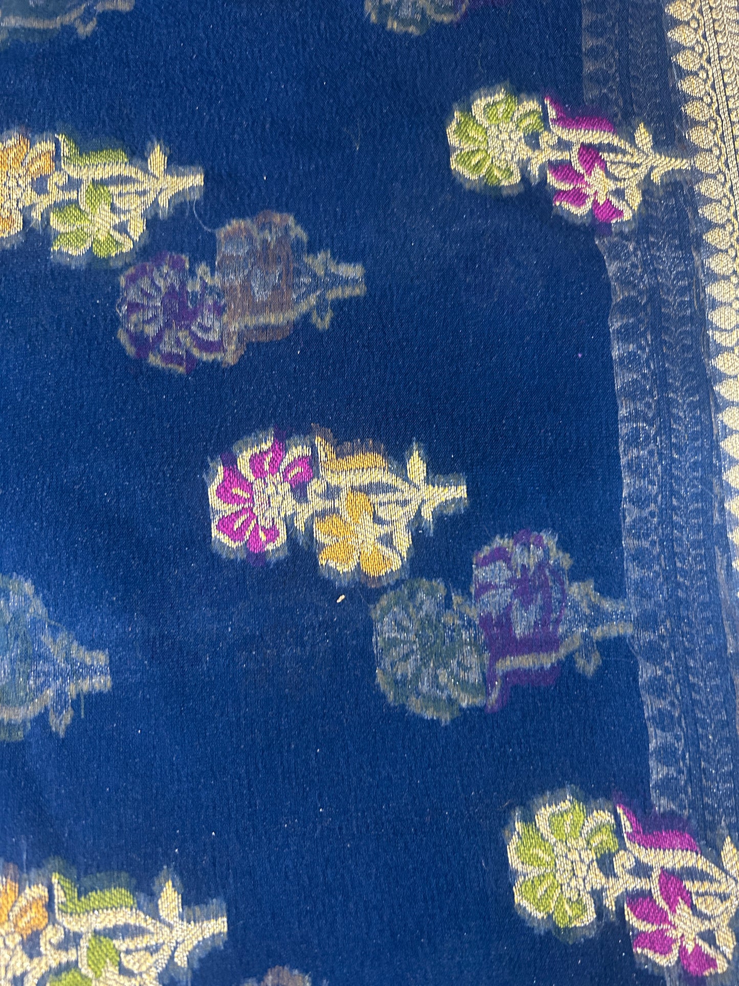 Authentic Handloom Pure Khaddi Georgette Banarasi Saree – Midnight Navy Blue with Meenakari Weaving