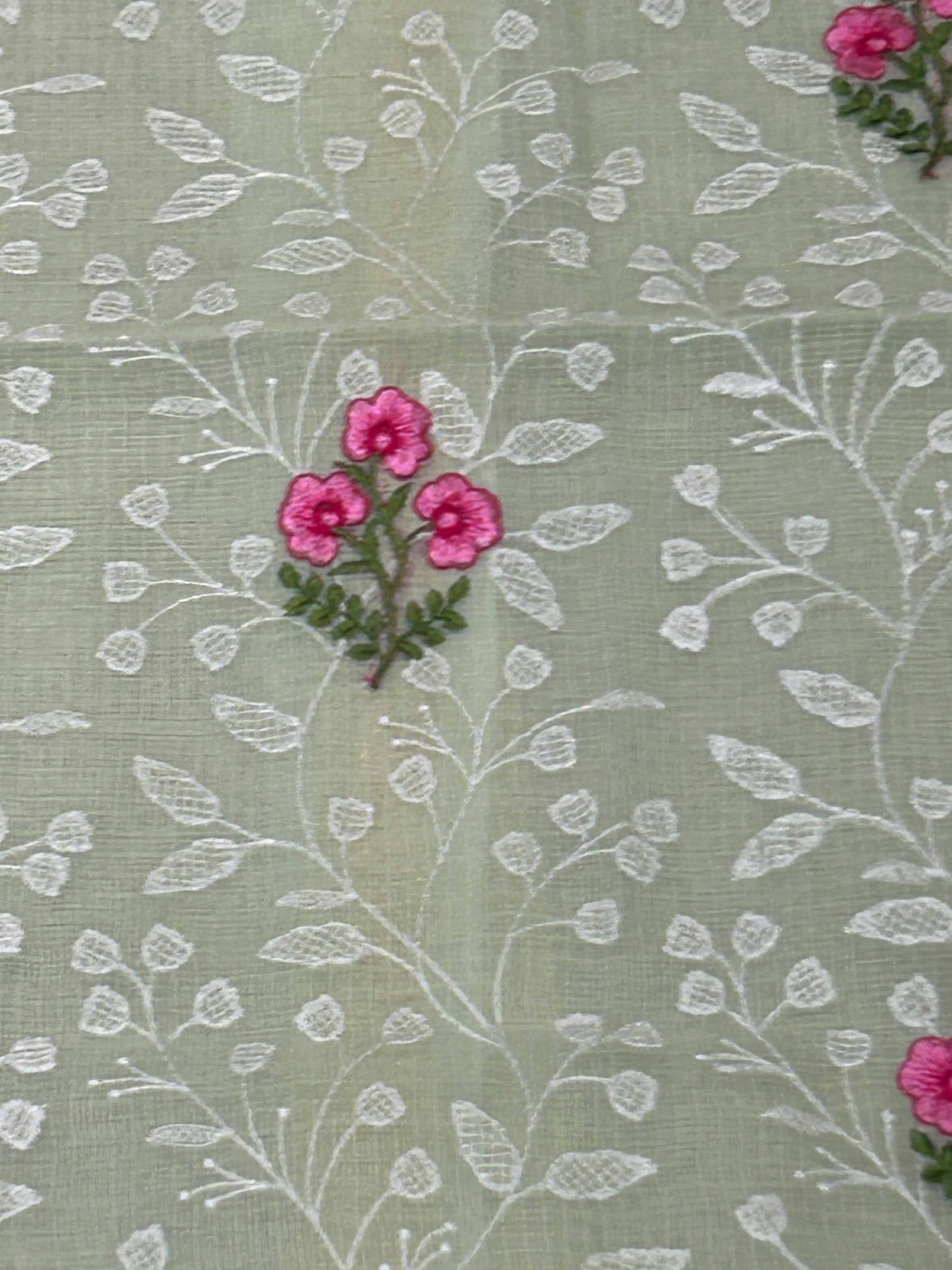 Sage Green Mixed Cotton Kota Doria Unstitched Suit Set