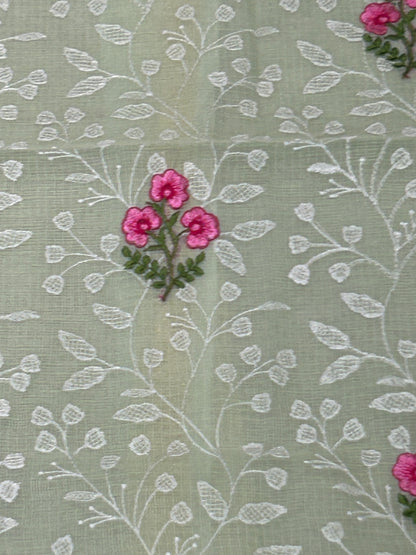 Sage Green Mixed Cotton Kota Doria Unstitched Suit Set